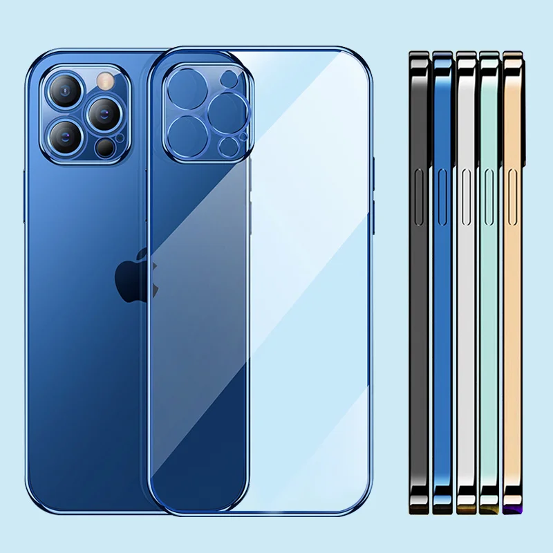 

Luxury Classic Square Plating Frame Transparent Case For iPhone 12 11 Pro Max Mini X XS XR 7 8 Plus SE 2020 Soft Silicone Cover