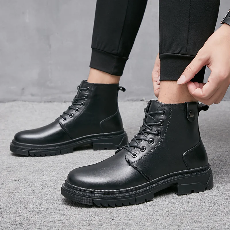 Мужская обувь из натуральной кожи модные уличные походные ботинки на шнуровке