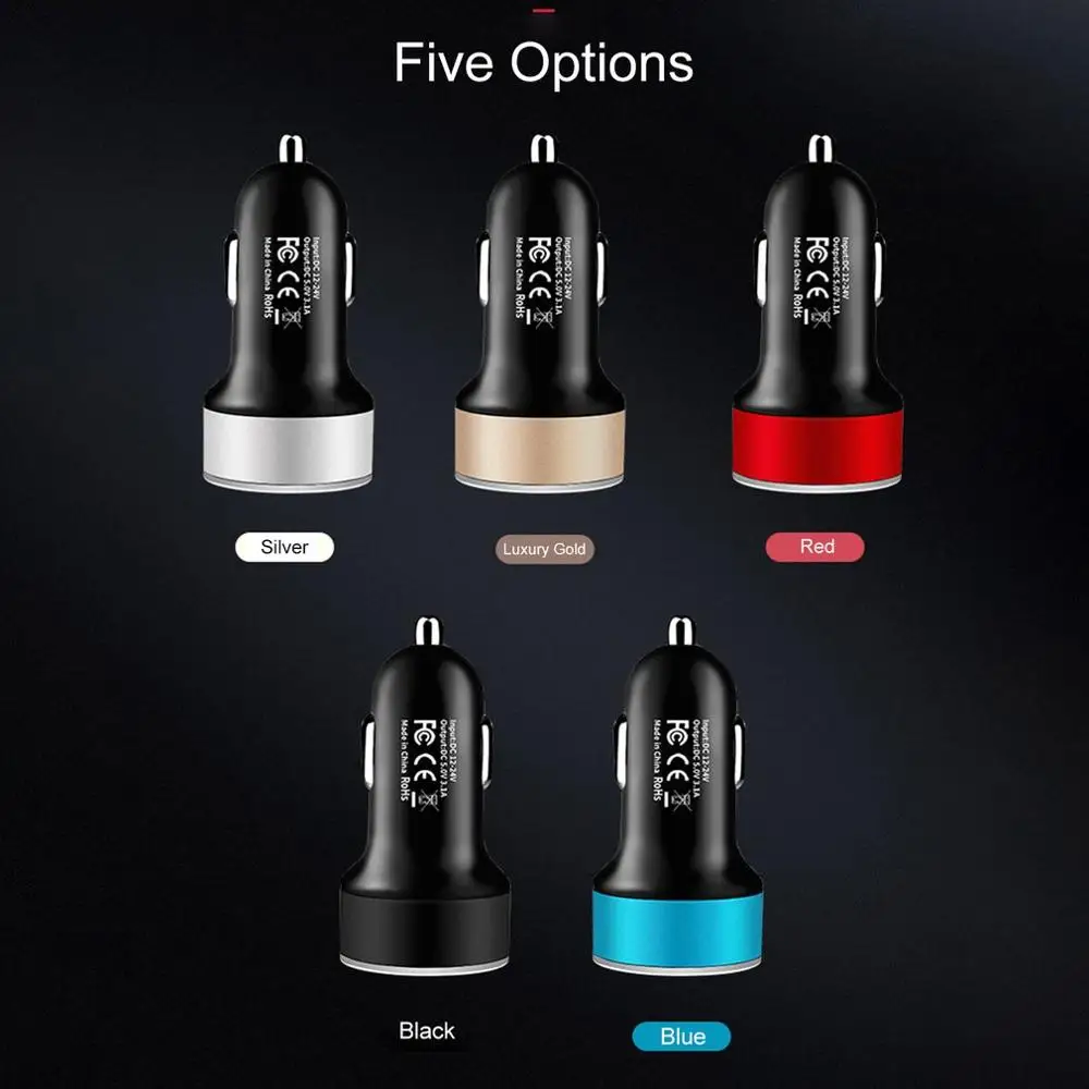 

Universal Car Charger DC12V-24V 5V 3.1A Dual USB Charger 2 Port Power adapter with Voltage display High quality