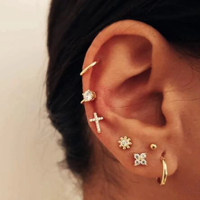 Набор серег гвоздиков в виде креста для женщин милый золотой комплект из 7 шт.