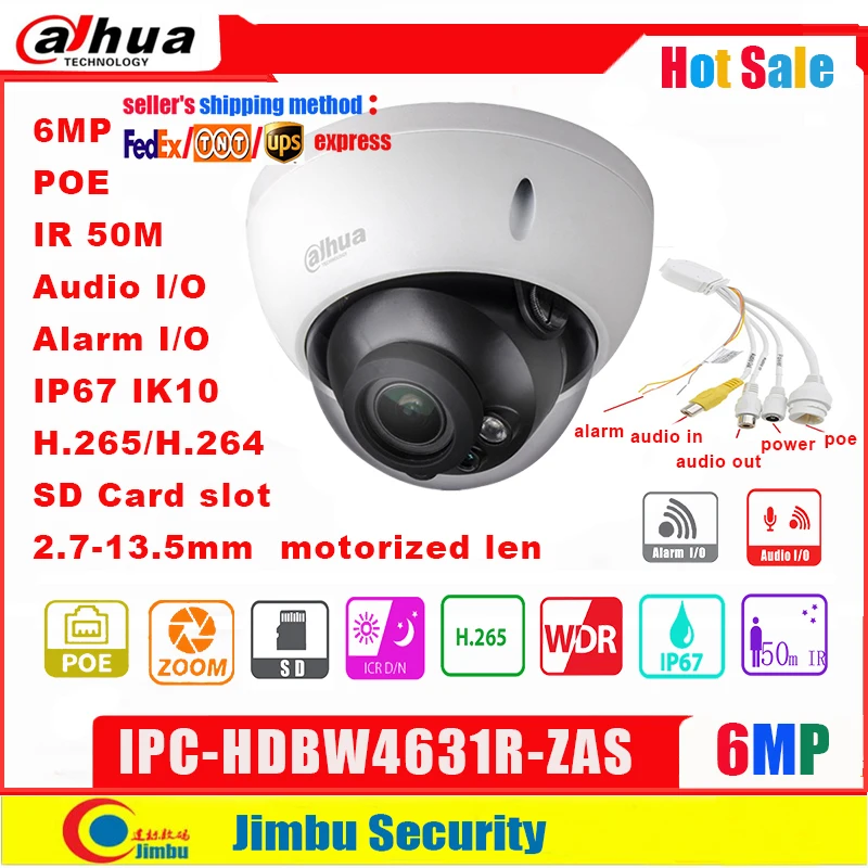 Сетевой видеорегистратор Dahua IP Камера 6MP POE IPC HDBW4631R ZAS 2 7 ~ 13 5 мм объектив с
