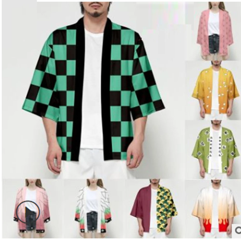 

Кимоно для косплея для мужчин и женщин, крутая Повседневная Уличная одежда с 3D-принтом, рассекающий демонов, кимоно из японского аниме, хаор...