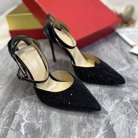 womens high heeled shoes 2021 new spring back hollow pointed rhinestone word with stiletto temperament buckle sandals women