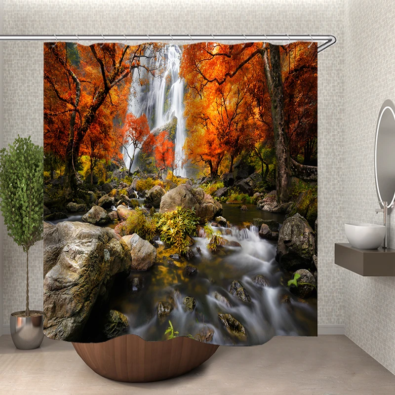 

forest stream shower curtain waterproof polyester bathroom curtain deer printing curtain bathroom
