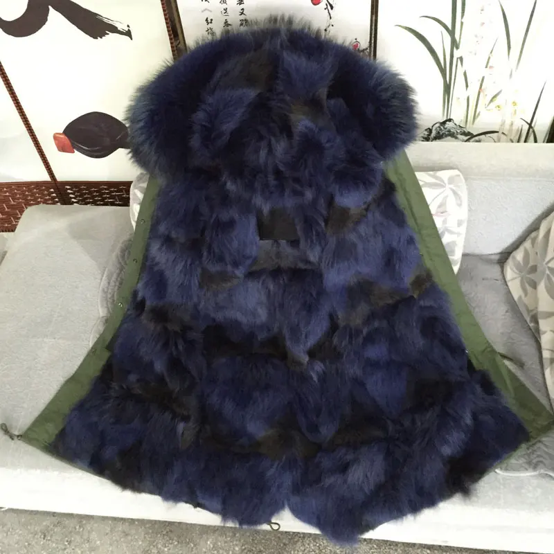 Мужская модная длинная куртка армейского зеленого цвета с голубым смешанным