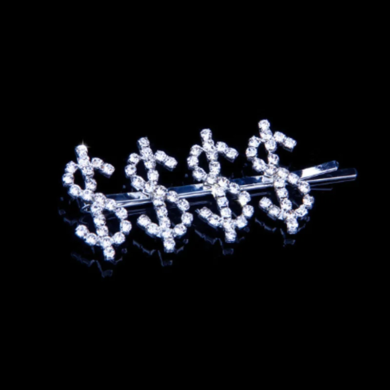 Silver Модные туфли с блестками золотые деньги знак$ слово буква заколка со стразами для Для женщин с украшением в виде кристаллов Заколки для волос заколка для волос, украшения для волос - Окраска металла: Silver