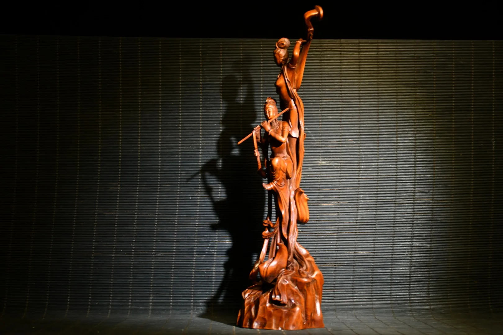 

12" China Lucky Old Boxwood Hand-carved Pipa Beauty Blowjob beauties statue Heaven and earth Ornaments Classical woman perfect