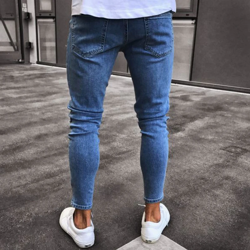 

2019 Men Stylish Ripped Jeans Pants Biker Skinny Slim Straight Frayed Denim Trousers Fashion skinny jeans men Clothes