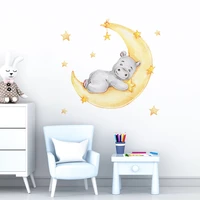 cartoon moon hippo wall sticker for kids baby room decoration home living room background stickers animals beautify wallpaper