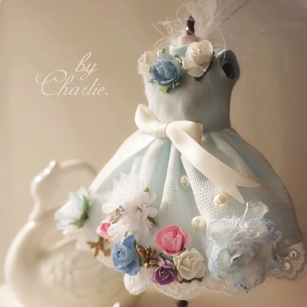 

Платье для куклы, женское платье для куклы licca azone ob27 OB24 для OB11, платье с голубыми цветами ручной работы 10.29.18