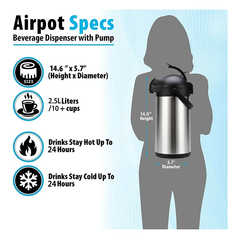 Кофейный дозатор Airpot объемом 2 5 л с насосом 24-часовой теплоизолированный горячих