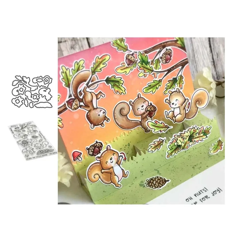 

2020 Squirrel Harvest Season Clear Stamps and Metal Cutting Dies DIY Scrapbooking Paper Photo Album Crafts Seal Punch Stencils