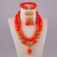 orange natural coral jewelry set african beads necklaces for women nigeria wedding beads