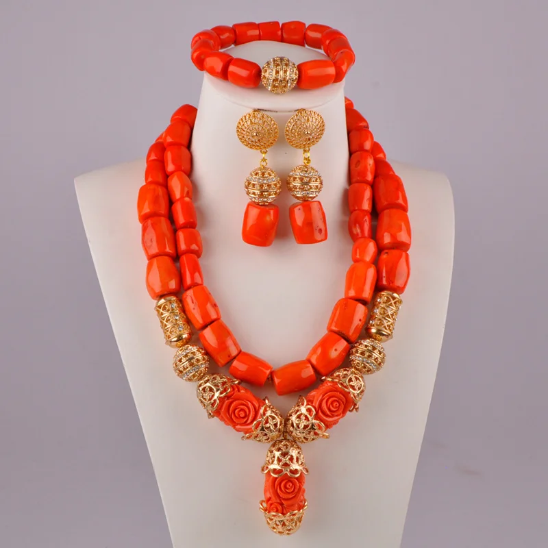 Набор бижутерии из оранжевого натурального коралла ожерелья африканских бусин