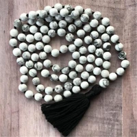 8mm natural howlite 108 beads tassel knotted necklace yoga buddhism reiki cuff chakra chic handmade wristband wrist