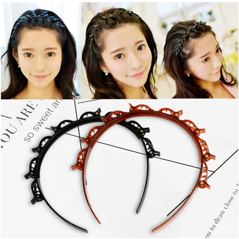 

2021 Double Layer Bangs Hairstyle Hairpin Fashion Plastic Braided Headband Punk New Knitting Womens Headwear Hair Accessories