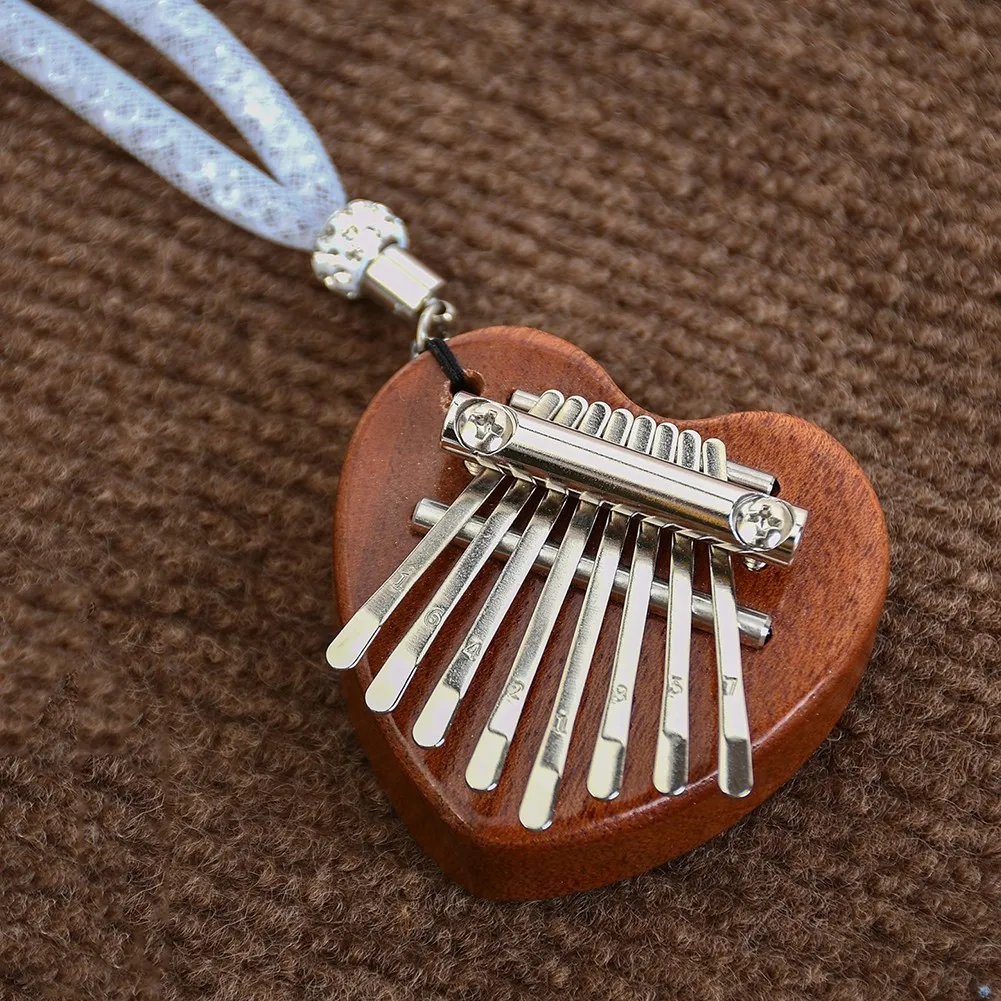 

Dark Brown Kalimba Heart-shaped Mini 8 Tone Thumb Piano Kalimba Backpack Decoration Gift And Lanyard Mahogany Hanging Ornament