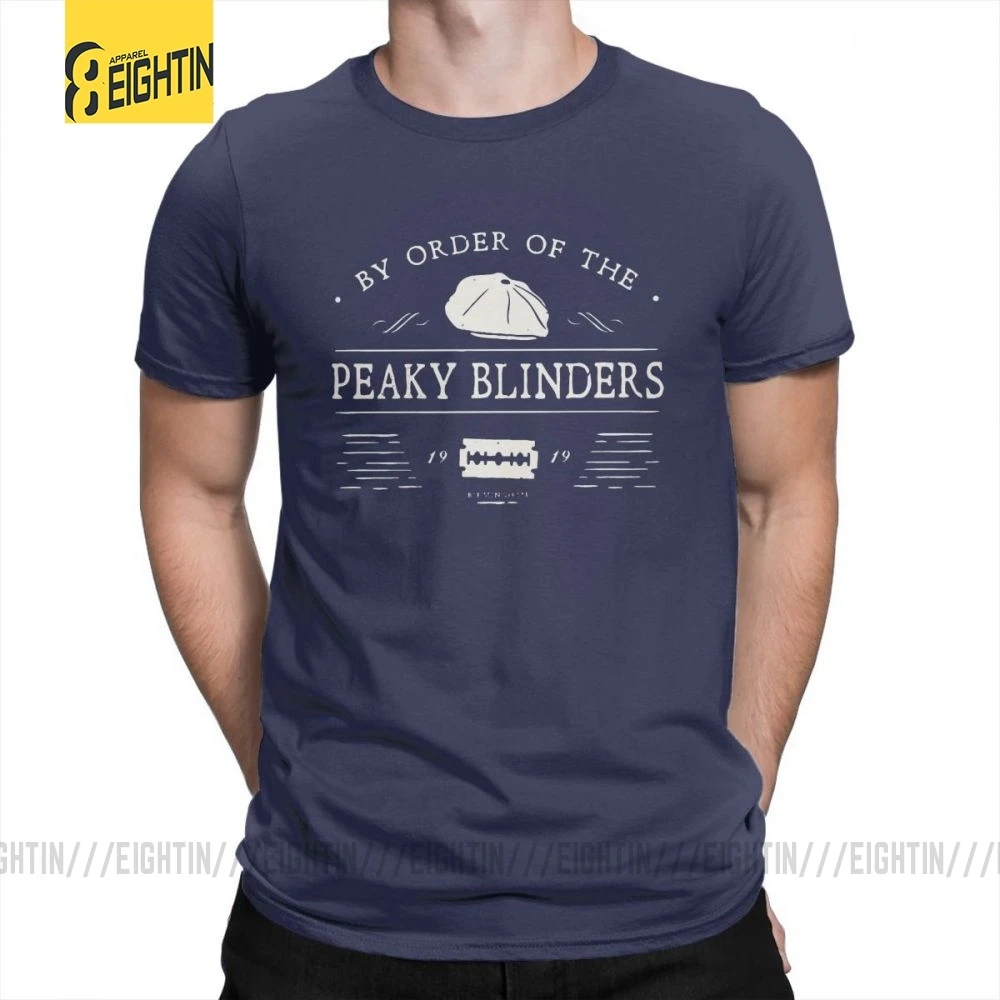 По заказу The Peaky Blinders мужские крутые принтованные футболки с круглым вырезом размера плюс футболки с коротким рукавом футболки хлопок - Цвет: Тёмно-синий