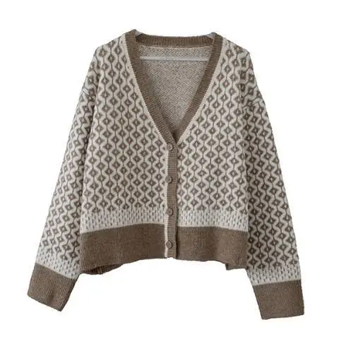

Sweater coat women's autumn new Plaid knitted cardigan sweater women's loose Korean autumn winter large women's coat