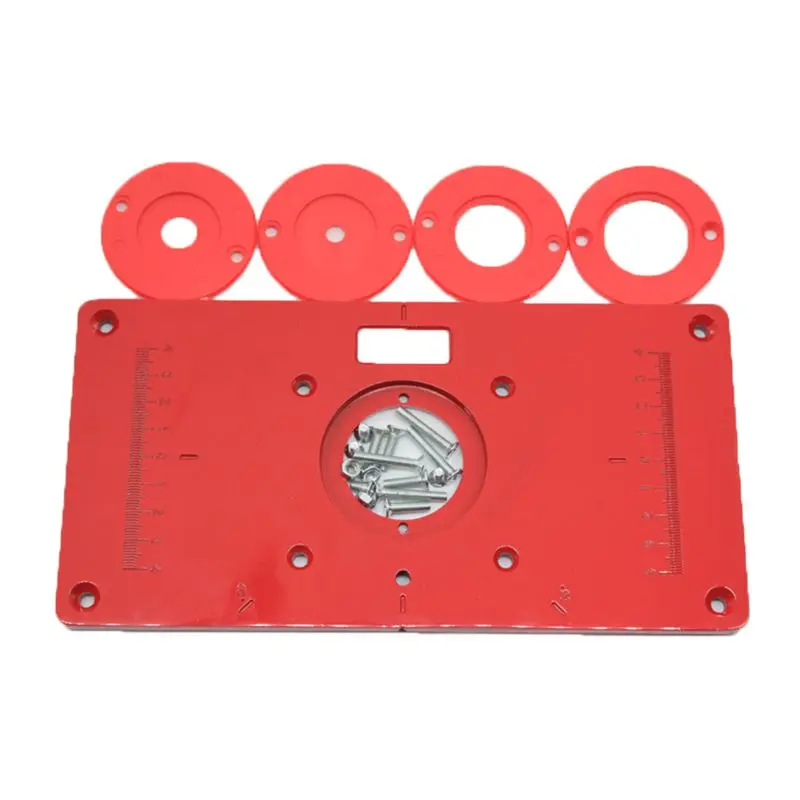 

Metal Router Table Insert Plate with 4 Rings Screws for Woodworking Benches Trimmer Machine