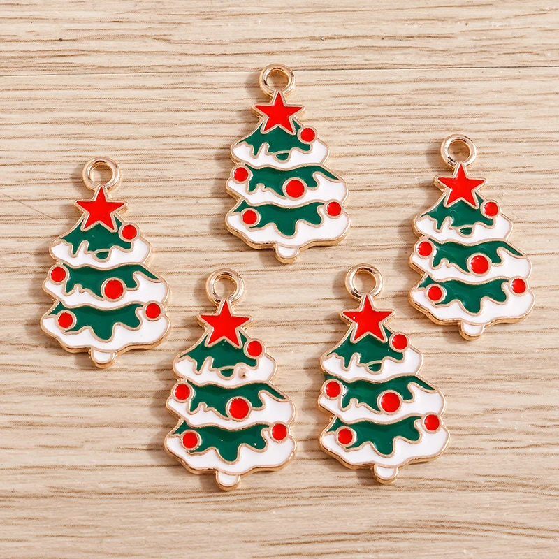 

10pcs 14*25mm Enamel Pine Tree Charms for Making Pendants Necklaces Earrings Keychain DIY Christmas Jewelry Findings Decoration
