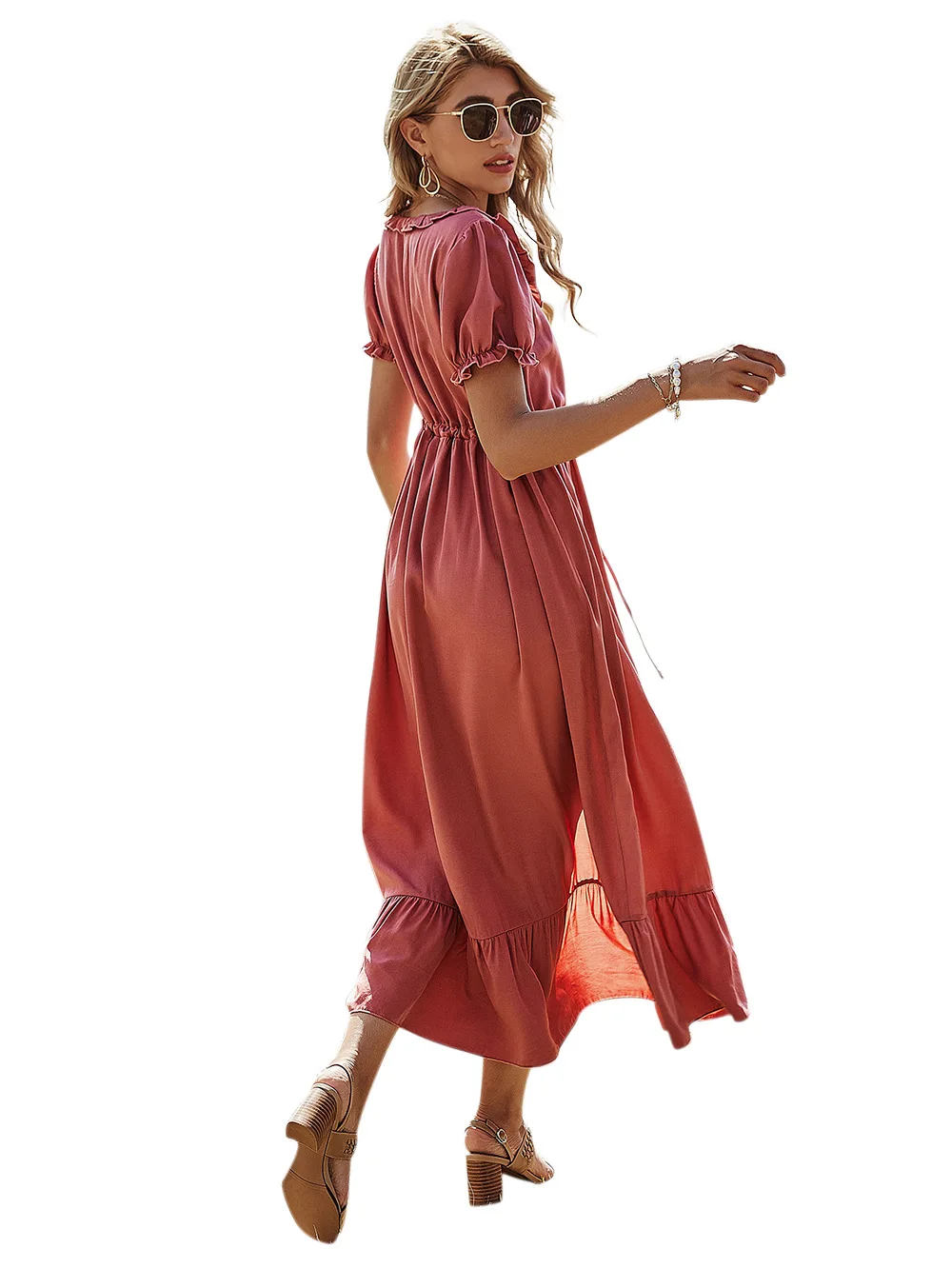 

Z-ONE 2021 New Spring Women's Clothing Single Breasted Round Neck Solid Color Dress Women High Waist Long Skirt Bohemian Dresses