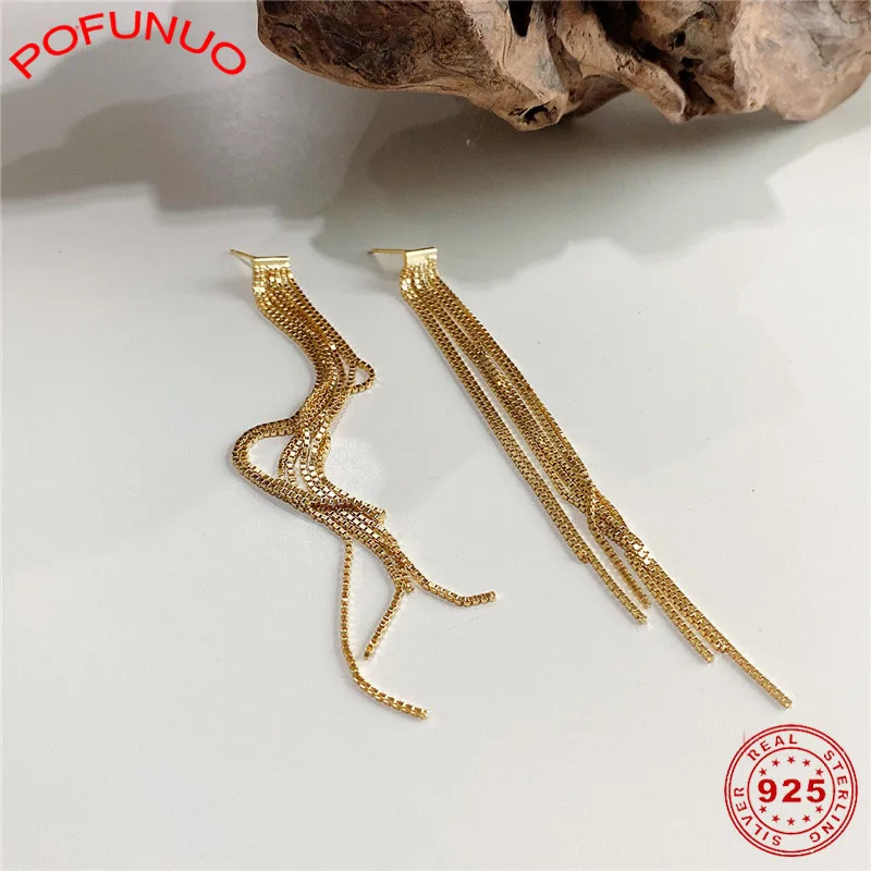 POFUNUO 100% реальные фотообои Серебряные длинные висячие серьги с кисточками