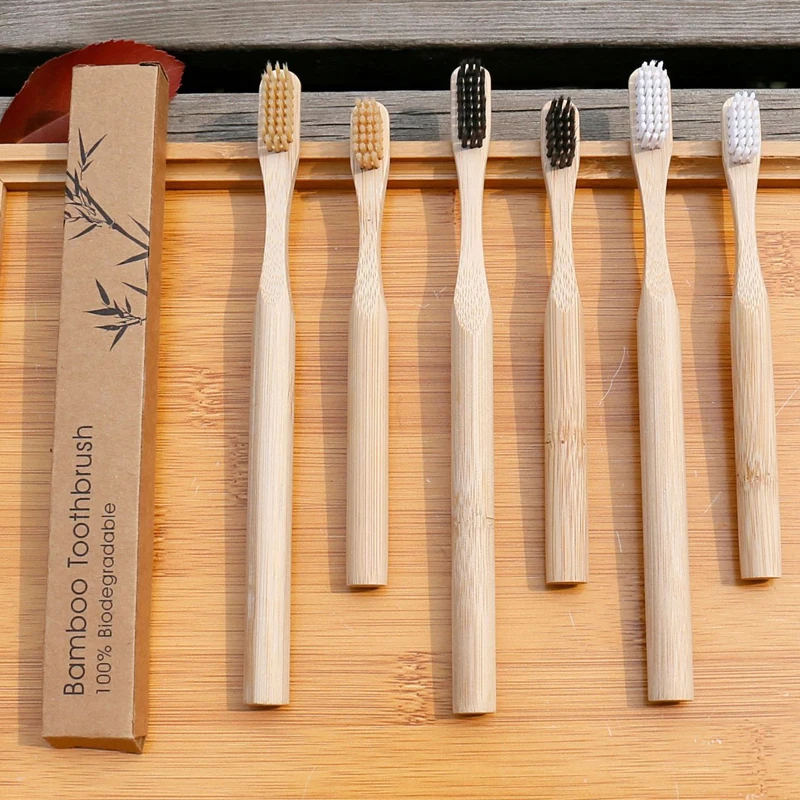 

5PCS Eco Friendly Products Oral B Bamboo Toothbrush Solid Color Round Handle Charcoal Kid Hard Adult Soft Bristles Toothbrushes