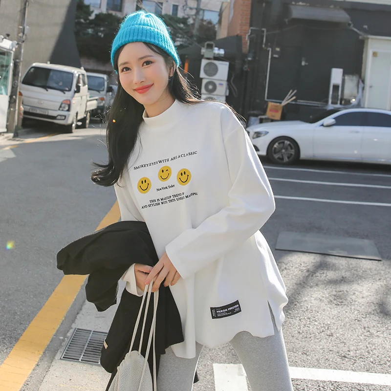 Осень зима 2021 футболка с длинным рукавом и воротником средней длины на флисовой