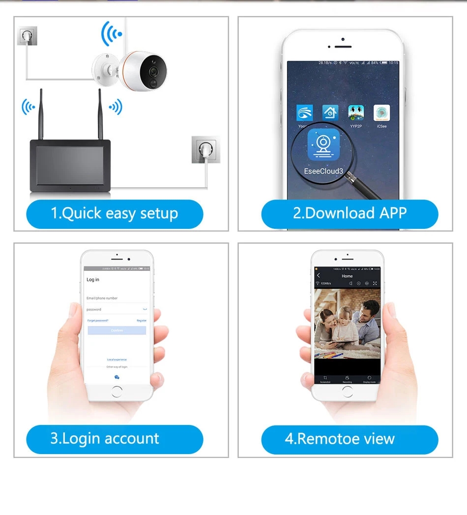 Wifi Camera Wireless NVR Surveillance-Kit Cctv-System Video-Security Outdoor SD Card Two Way Audio System 1080P 7" Touch Screen