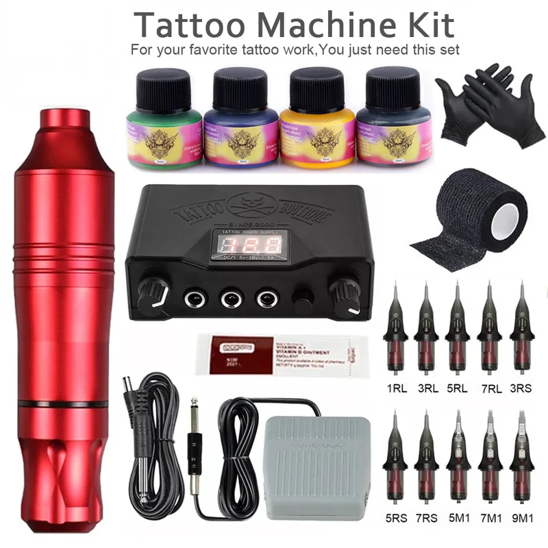 Complete Tattoo Machine Set Rotary Gun Tattoo Pen Cartridges Needles  Permanent Make-up Machine Pen Body Art Tattoo Supplies