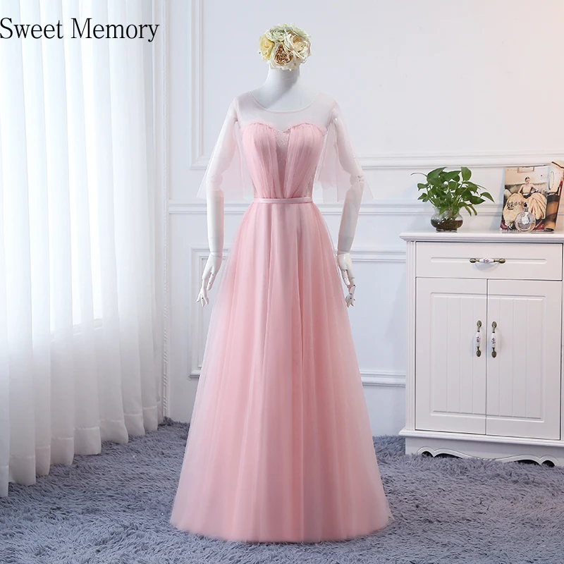 

Long Champagne Grey Pink Bridesmaid Dresses Sweet Memory Wedding Prom Party Robe De Soriee