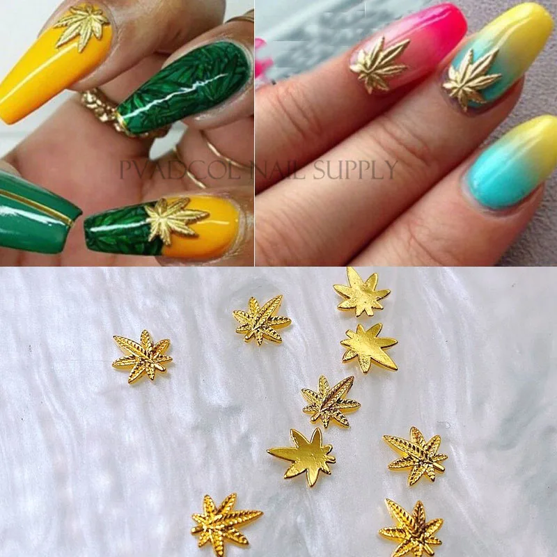 

50pcs Weed Nail Charms Pot Gold Weed Leaf Nail Decor Acrylic Nails Manicure Decoration