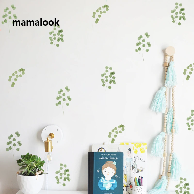 

12pcs / set Green Plants DIY Wall Sticker Watercolor Nordic Lifestyle Room Decals Cool Office Nursery Decor Post