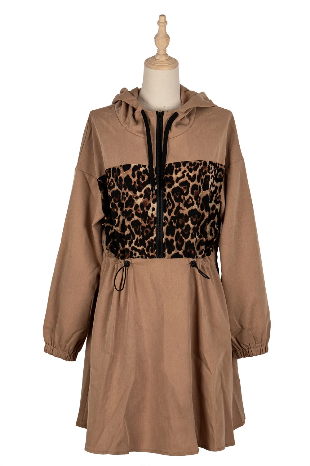 

Z-ONE Autumn New Women's Clothing A-line Skirt Stitching Long Sleeve Dress Polyester Mini Leopard Print Full Dresses S-XL