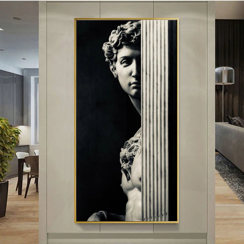 Винтажная черно белая скульптура Дэвида в скандинавском стиле холст искусство