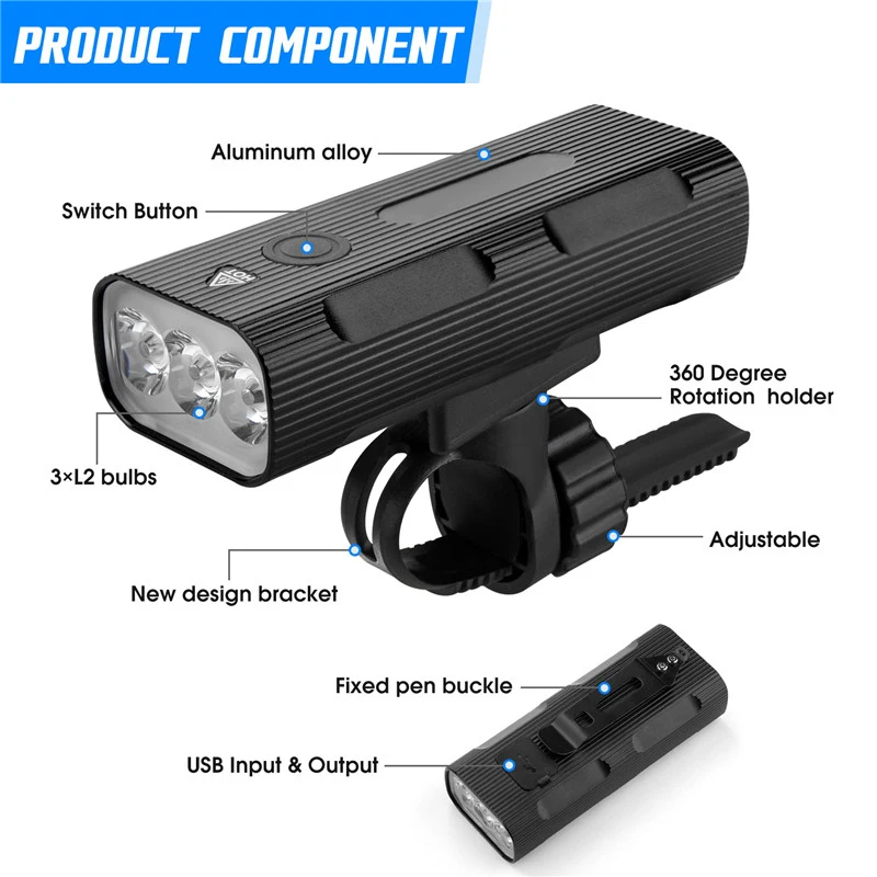 

Rainproof Bike Light Set Bicycle Headlight 5200mAh TYPE-C / USB Charging Bicycle Lamp Front and Rear Light Kits Bike Accessories