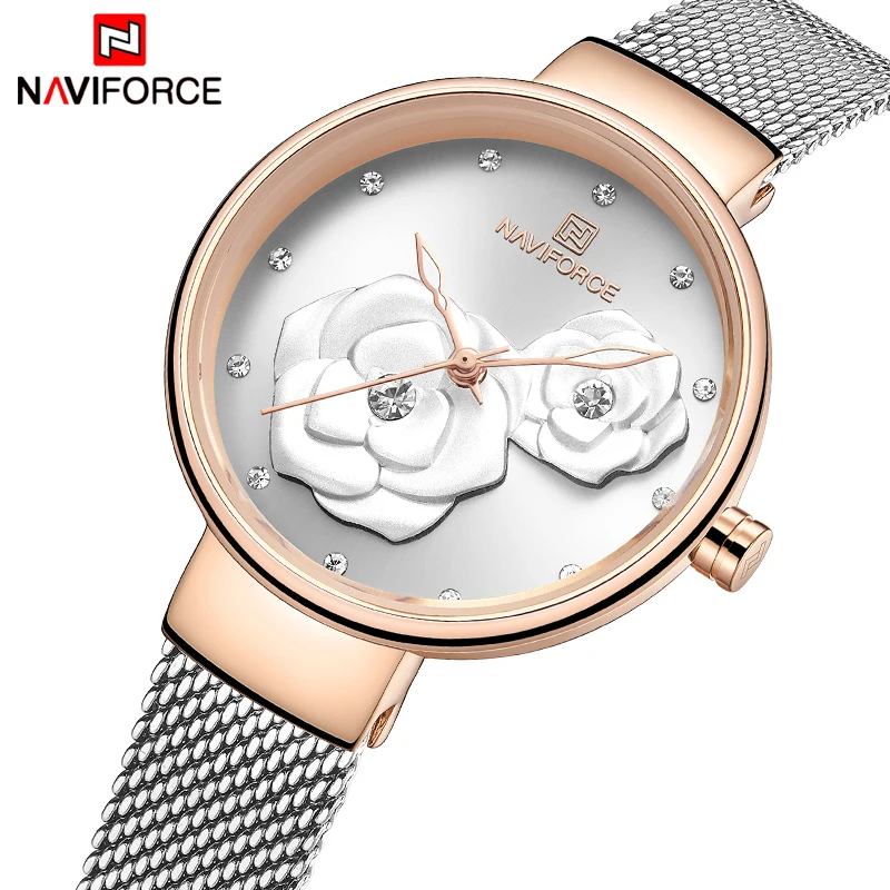 NAVIFORCE топ роскошные Брендовые женские часы стальная сетка водонепроницаемые