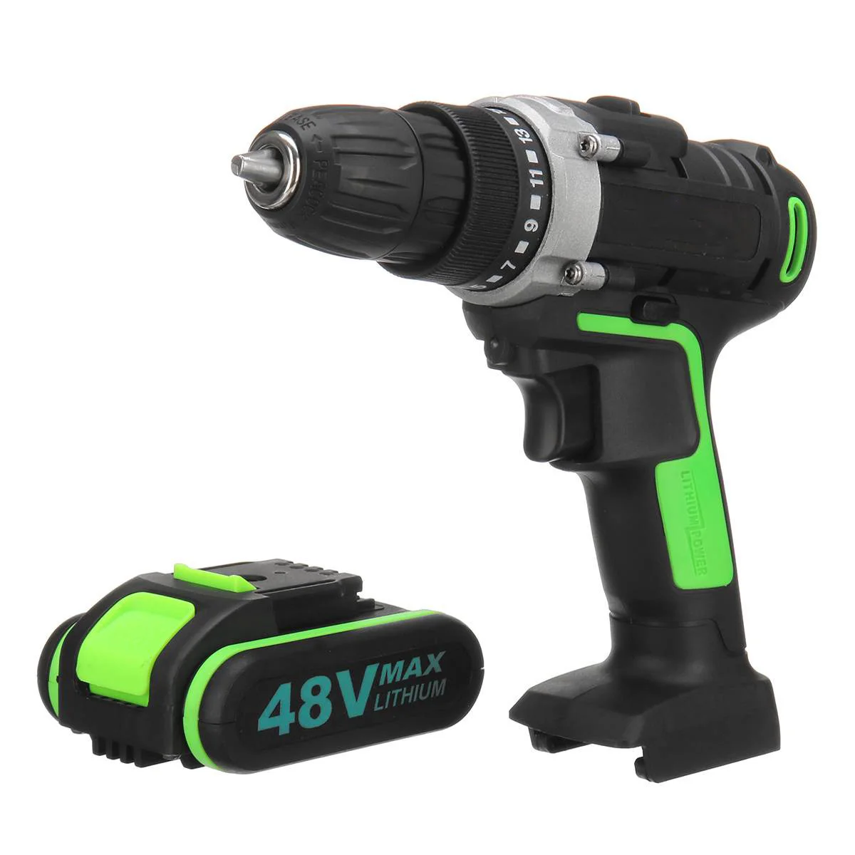 

48V Cordless Brushless Hammer Impact Drill Driver 2-Speed Tool & Li-ion Battery Waterproof Safe Locking