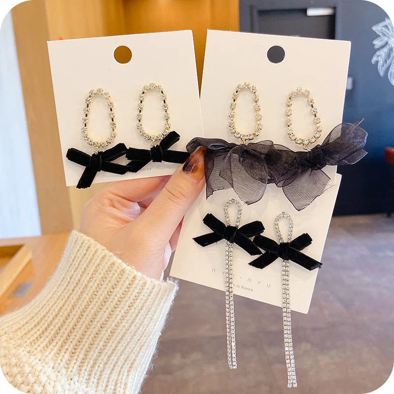 Черные серьги с бархатным бантом осень-зима 2020 новые модные длинные кисточками