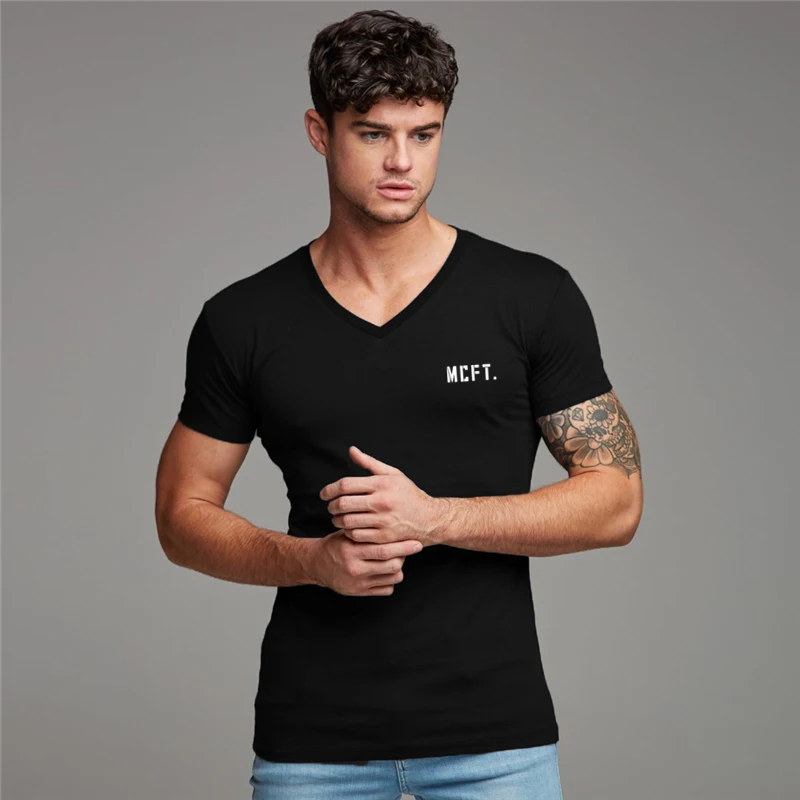

2021 Brand Mens Fashion Short Sleeve Fitness Classic Tshirt Cotton Clothing Summer Trend Casual Sports Running V-neck T Shirts
