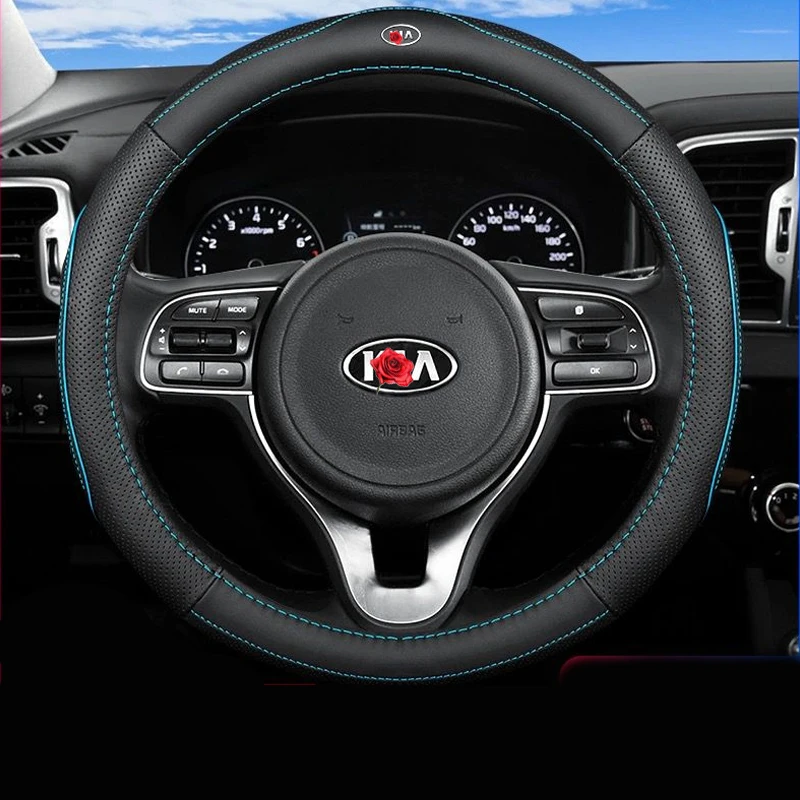 

Car Interior for Kia K2 K3 K4 K5 K9 Kx3 Kx5 Kx7 Style Logo of The Genuine Leather Car Steering Wheel Covers Accessories