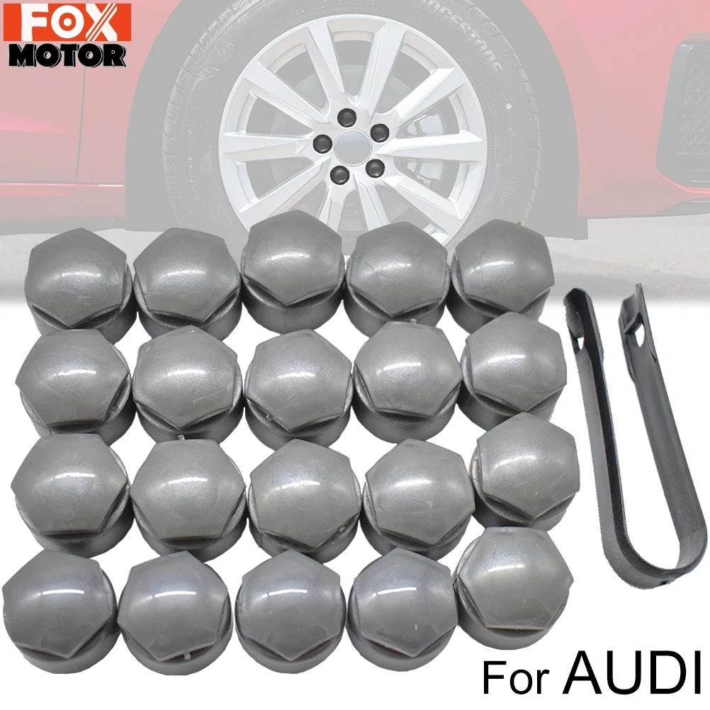 

25mm- 20x Wheel Center Nut Cover Lug Bolt Grey Cap With Removal Tool For Audi TT Q3 Q5 RS3 RS4 RS5 RS6 R8 Tire Center Nut Caps