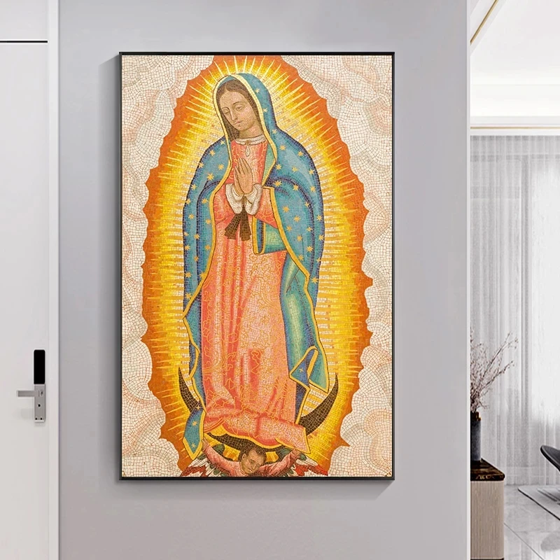 

Blessed Virgin Mary Portrait Christian Tradition Canvas Painting Posters and Pictures Religion Abstract Wall Art for Home Decor