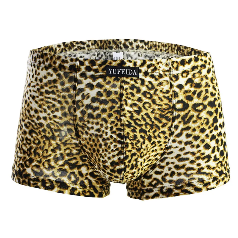 Сексуальное мужское нижнее белье боксеры шорты мужские с леопардовым принтом