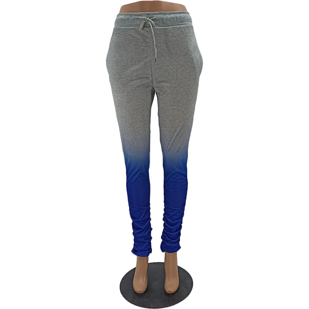 

Street Style Women Casual Pants Gradient Printing High Waist Drawstring Pleated Stacked Pants For Sports Party Autumn Winter