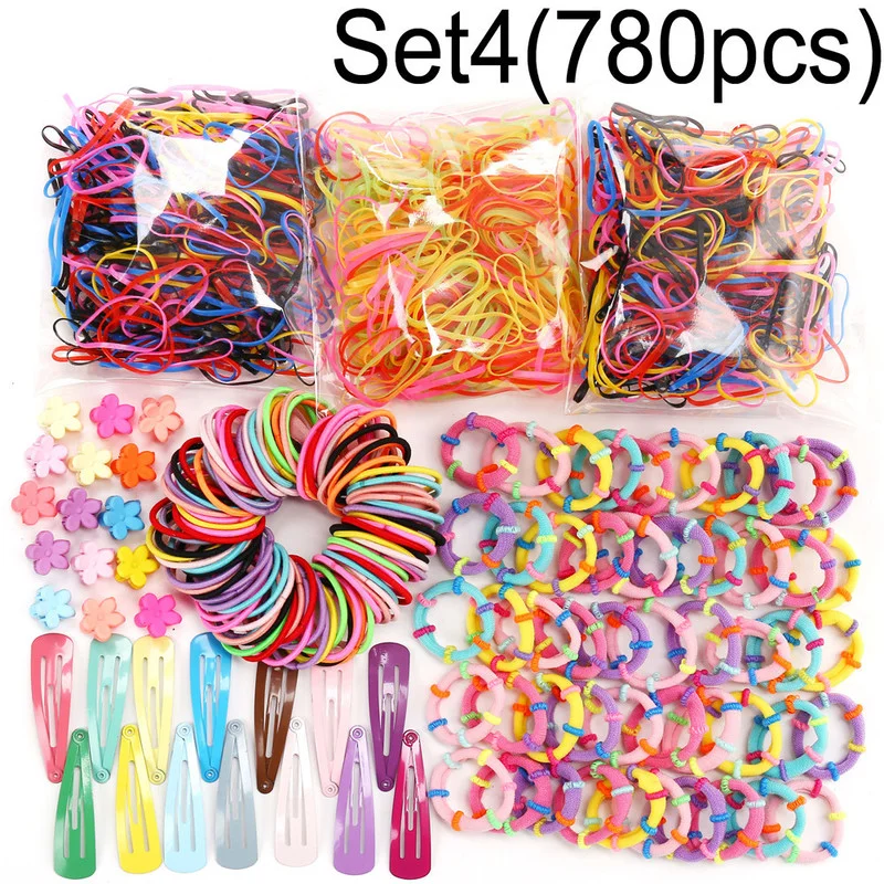 

New 780pcs Colorful Children's Hairpin Rubber Hair Tie Ponytail Holder Children's Hair Tie Rubber Bands Kids Hair Accessories