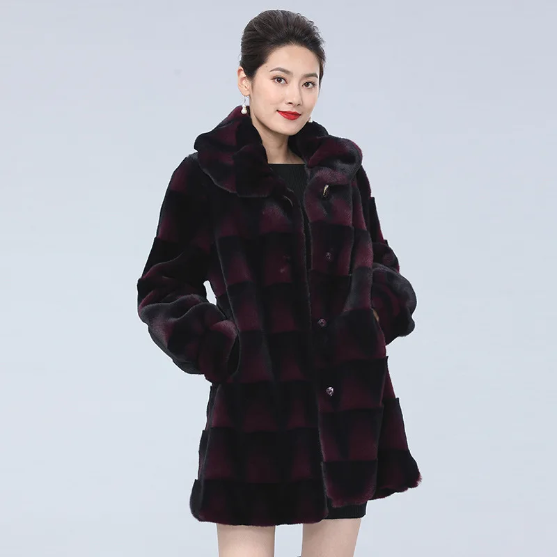 Mink fur coat Jurchen mink 2021 new mid-length large size fashion fur fur outer whole mink coat female