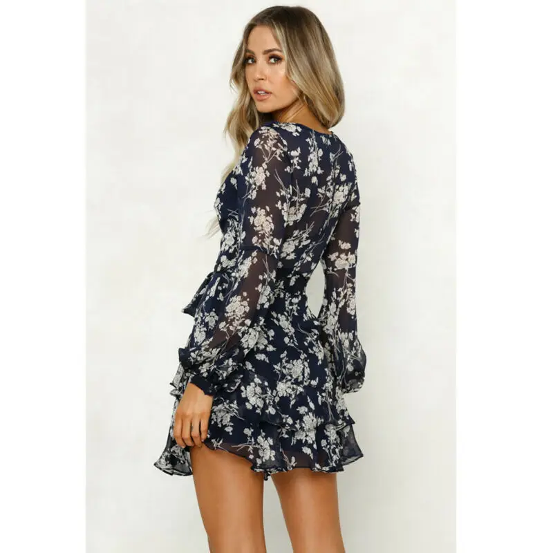 Женское шифоновое летнее вечернее пляжное платье мини в стиле бохо сарафан с