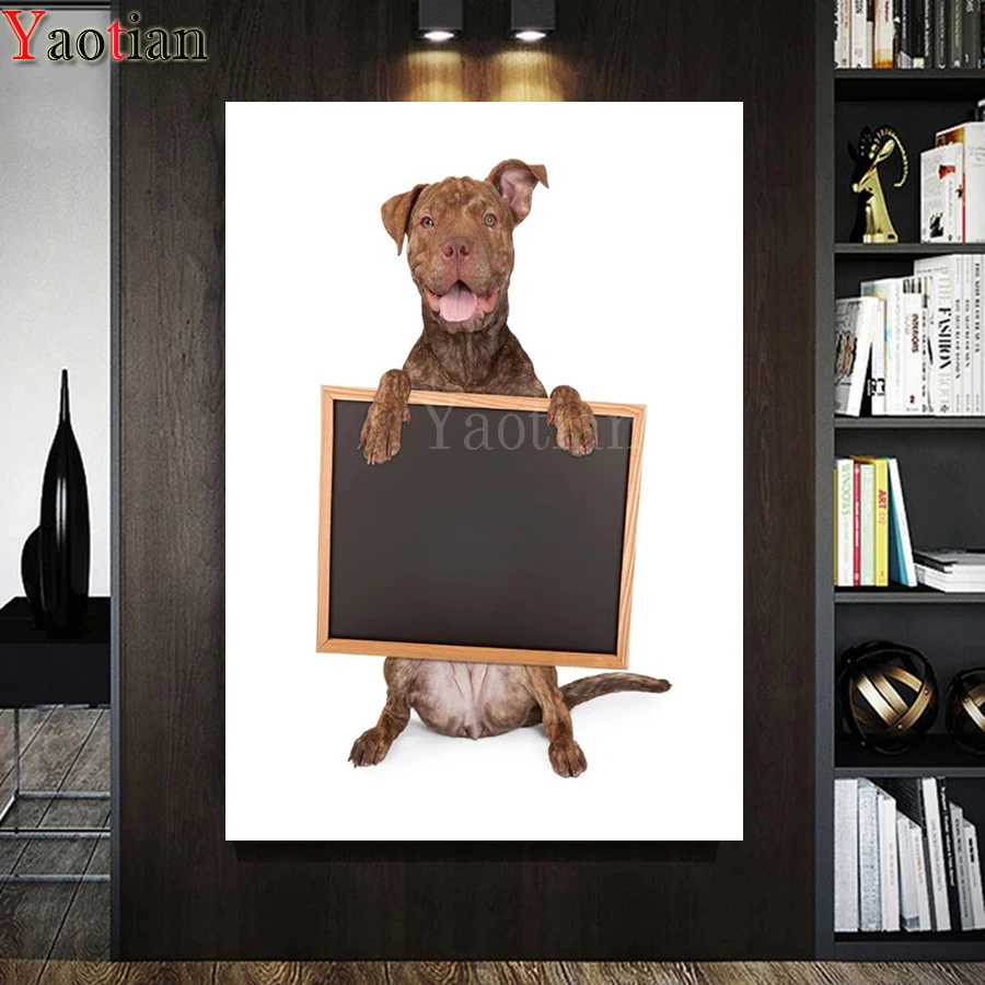 Полноразмерная/круглая алмазная живопись, холдинг питбулл, доска, вышивка, вышивка крестиком стразы, живопись, мозаичные наклейки